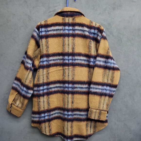 Steve Madden Size L Eldridge Shirt Jacket Coat Plaid Oversize Fuzzy Southwestern - Picture 2 of 6